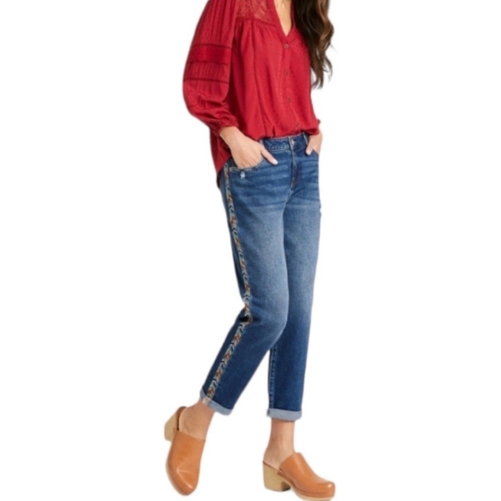 Knox Rose Mid Rise Straight Embroidered Boho Denim Jeans Sz 14